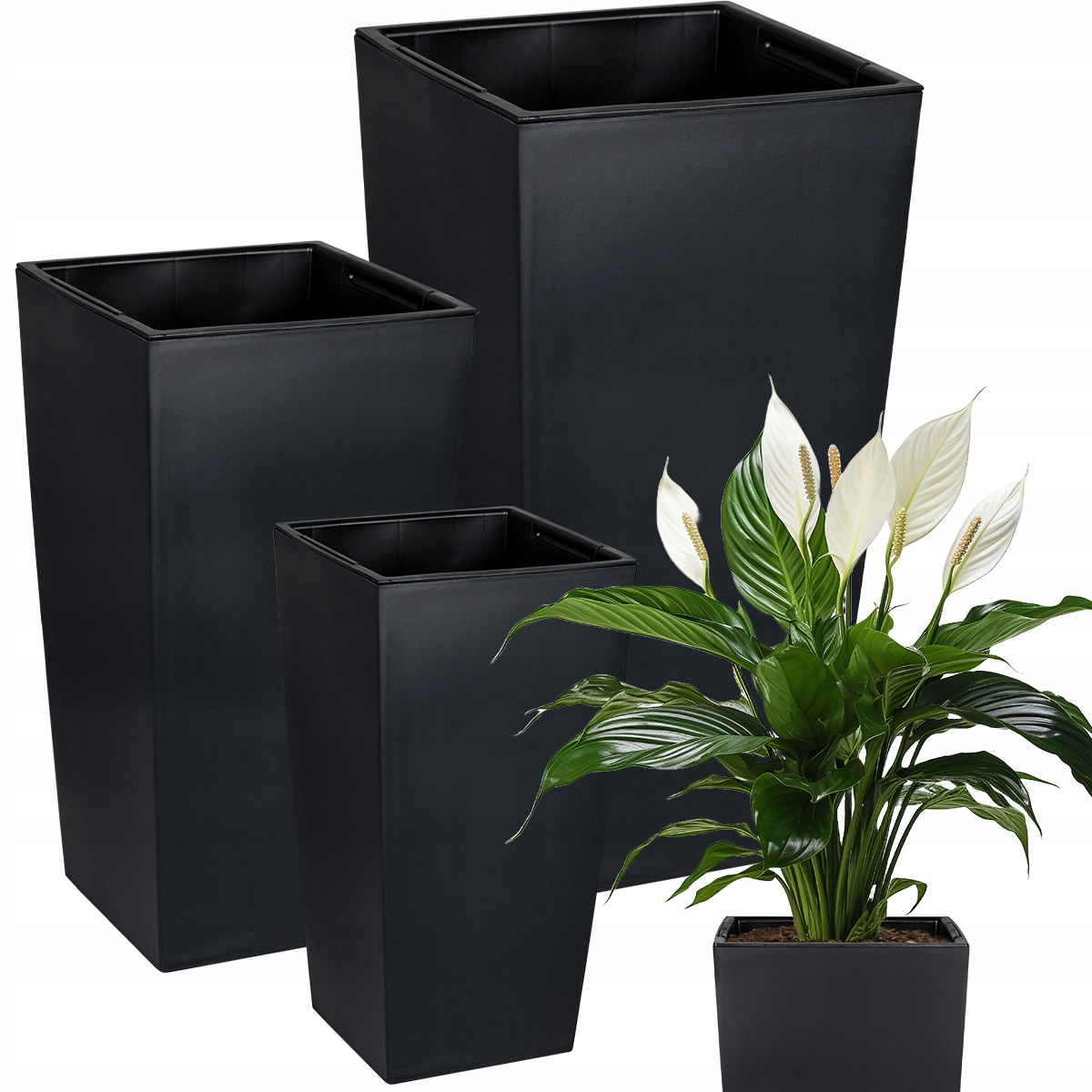 Deco4Home kvetináč 24 cm x 24 x 45 cm plastový antracit + 2 ďalšie produkty